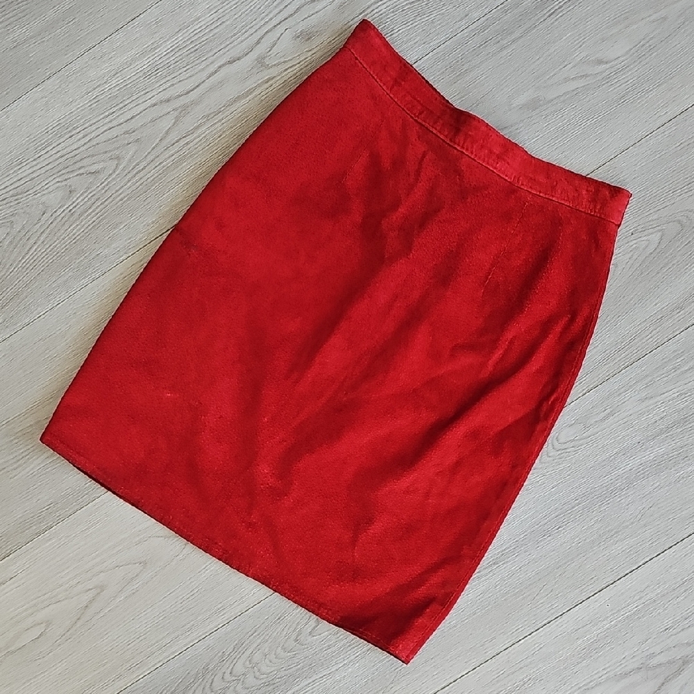 Vintage‎ Suede Leather Bright Red Mini Pencil Skirt, Vintage 5